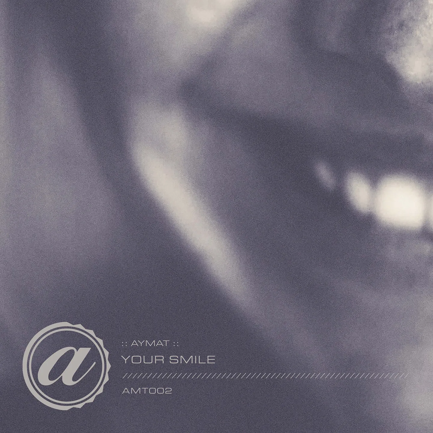 Digital album cover for the Aymat "Your Smile" single track release, showing text and a stylized logo over a close-up, artistic image of a person's smiling mouth in soft focus and grayscale.